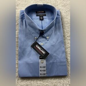 Kirkland Signature Men's Blue Striped Dress Shirt